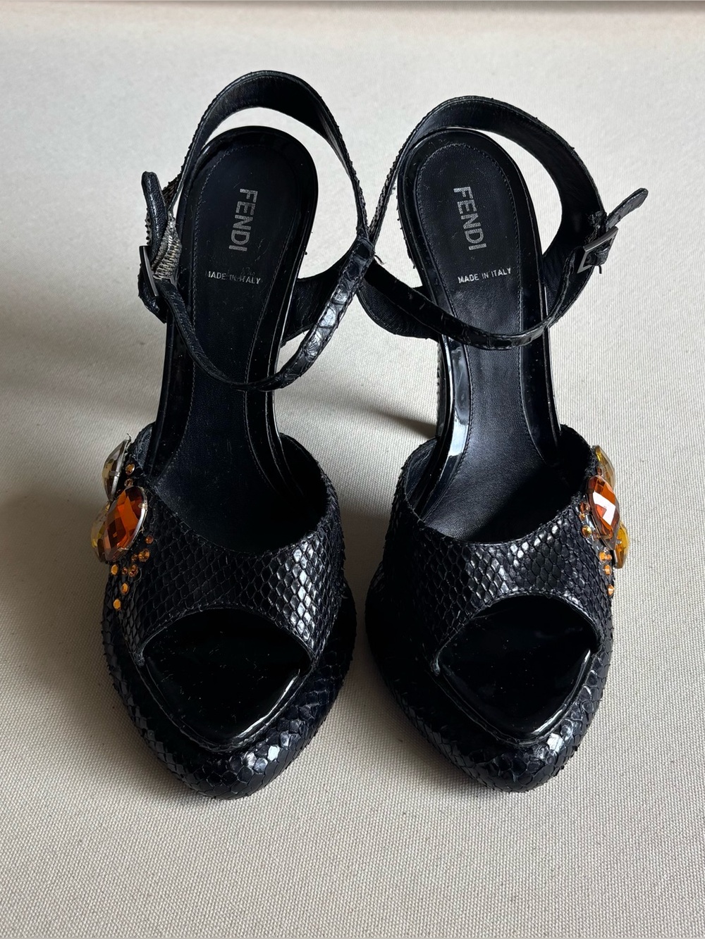 FENDI Python Bubble Platform Heels with Custom Gem Embellishments -40 - Picture 4 of 10